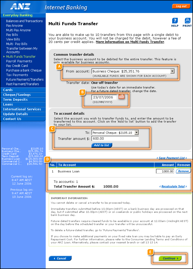 Multi Funds Transfer Page