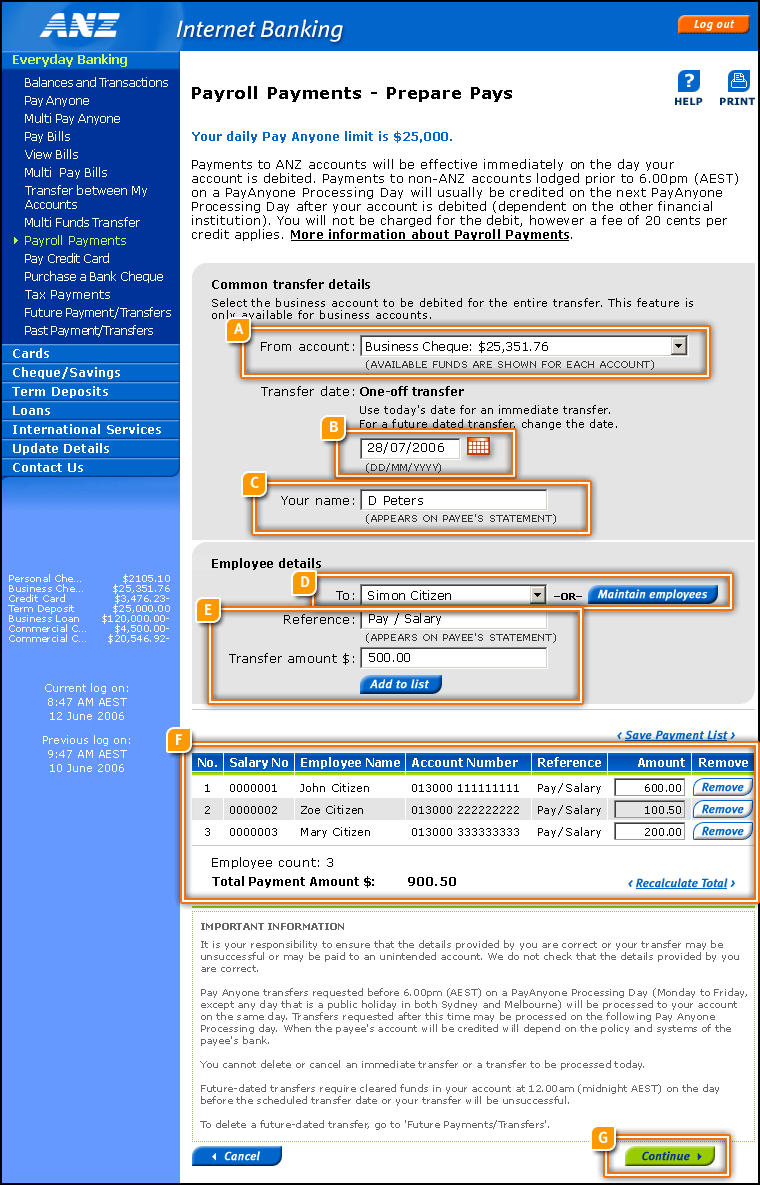 Payroll Payments - Prepare Pays Page