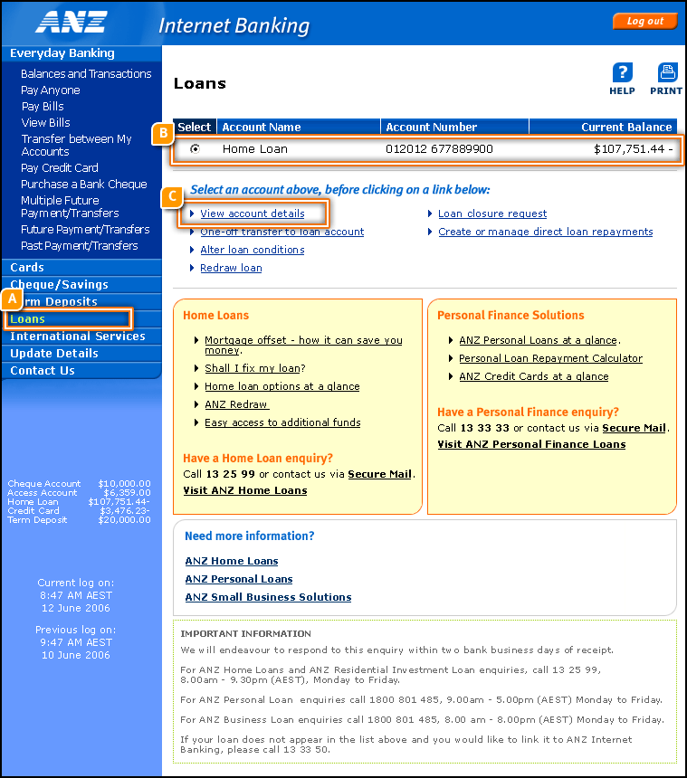 Loans Account Summary Page