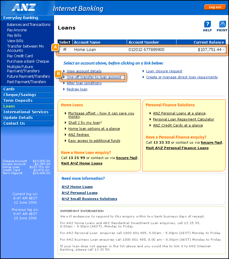 Loans Account Summary Page