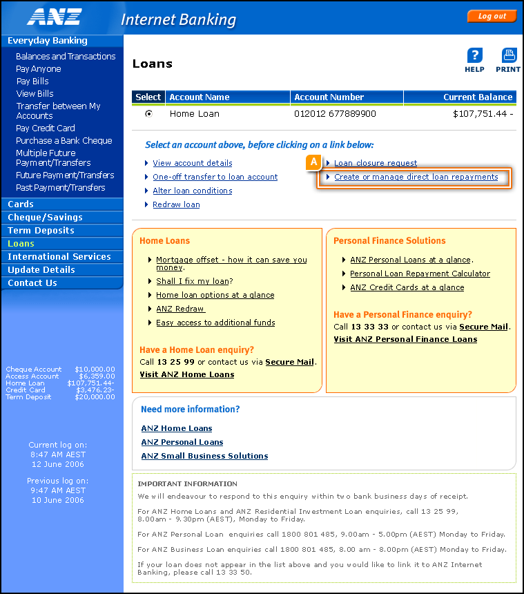 Loans Account Summary Page