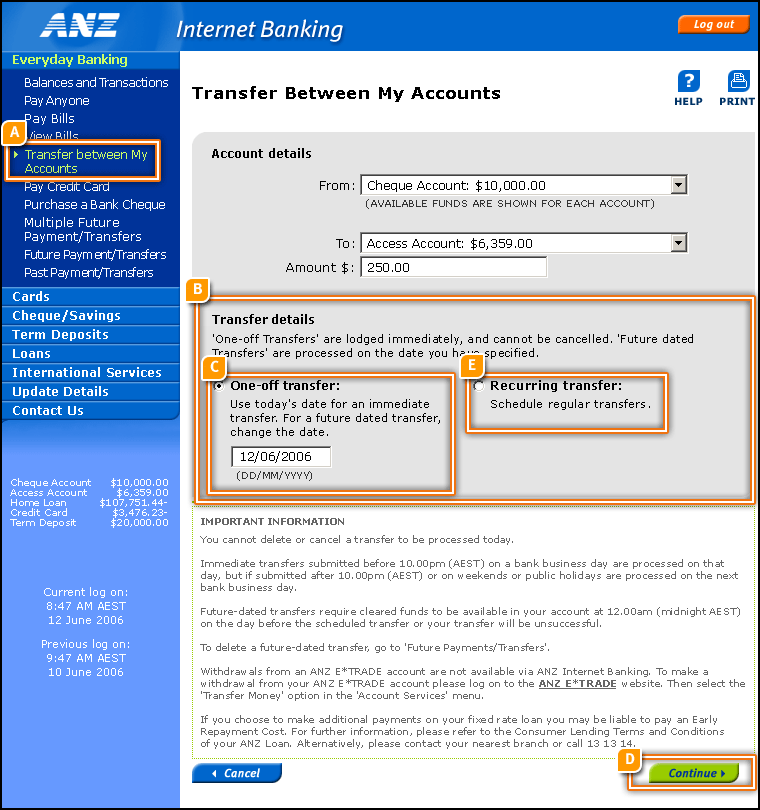 Transfer Between My Accounts Page