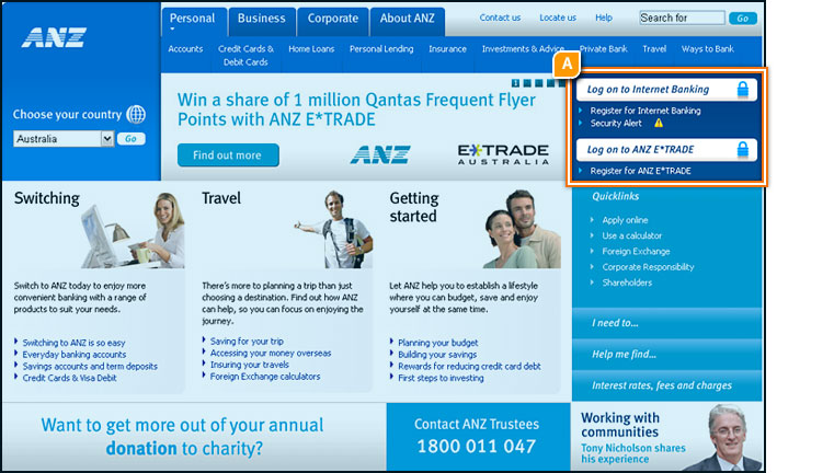ANZ.com Front Page