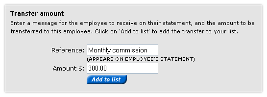Add a payroll template - transfer amount section
