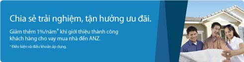 Chia sẻ trải nghiệm, tận hưởng ưu đãi. Giảm thêm 1%/năm khi giới thiệu thành công khách hàng cho vay mua nhà đến ANZ.