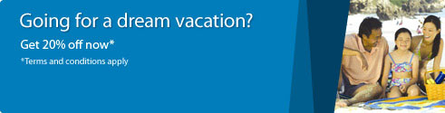 Going for a dream vacation. Get 20 percent off now. Terms and conditions apply.