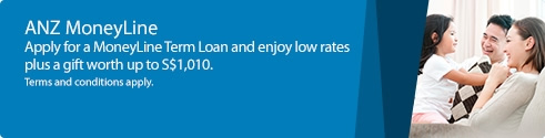 ANZ MoneyLine. Apply for a MoneyLine Term Loan and enjoy low rates plus a gift worth up to S$1,010. Terms and conditions apply.