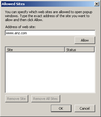 Firefox Popup Blocker Allowed sites window