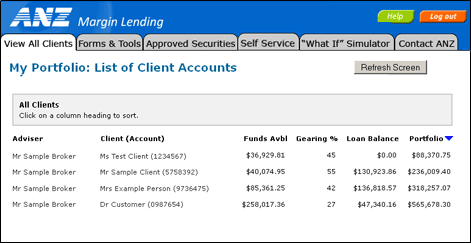 My Portfolio - List of Client Accounts